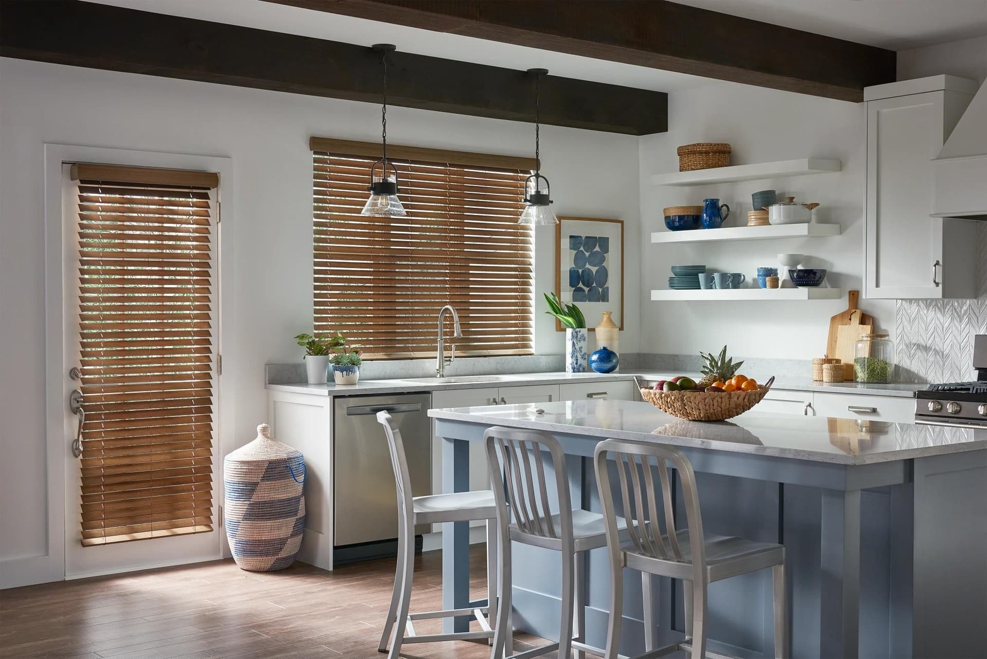 Classic faux wood blinds with an espresso finish