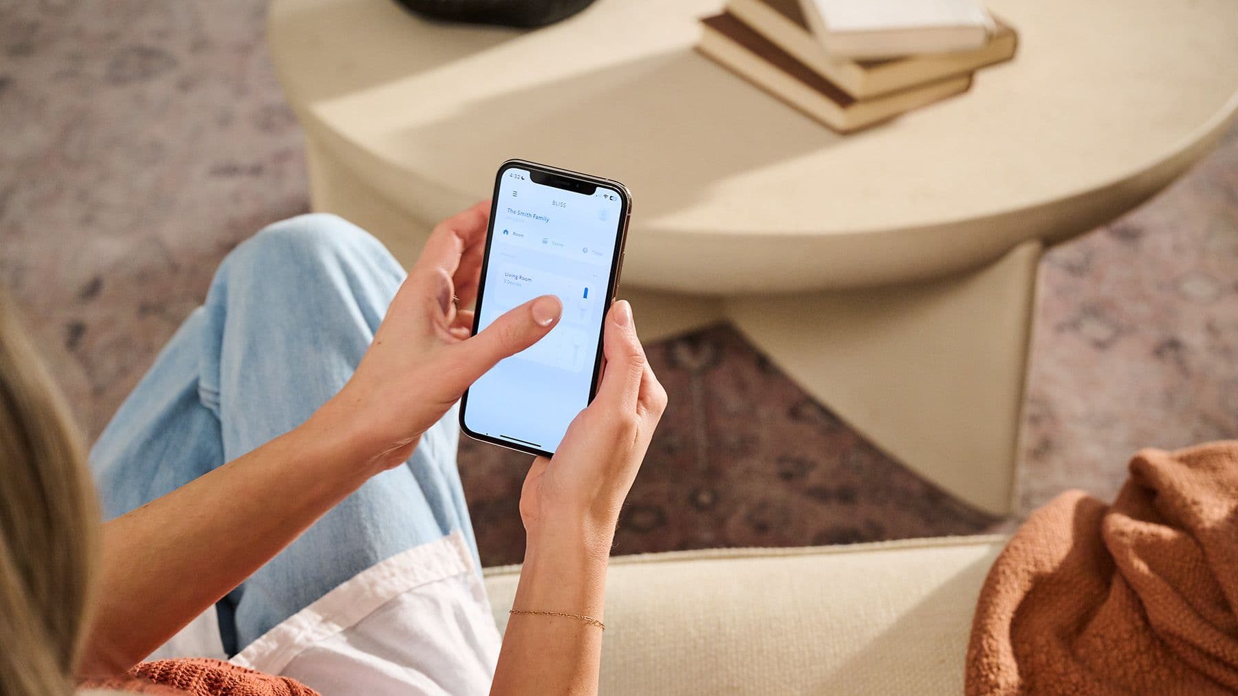 App-controlled shades bringing effortless light control to a living room